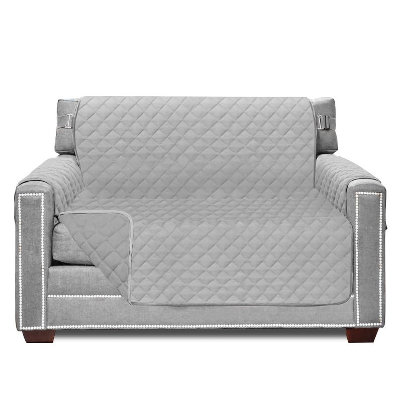 Sofa Shield Armchair Slip Cover with Patented Strap, Cushion Protector, US Designed Reversible Stain and Dog Tear Resistant Slipcover, 48 inch Seat, Washable Covers for Dogs Pets, Light Gray - Image 1